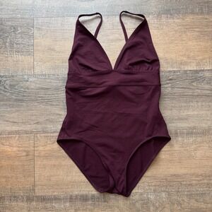 Women's V-Neck One-Piece Swimsuit - Deep Plum